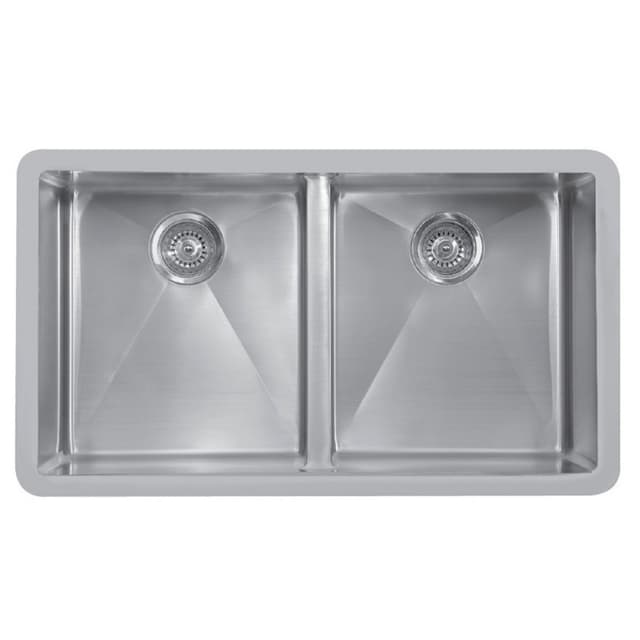 Karran Edge 550 33-7/8"W Stainless Steel Seamless Undermount Kitchen Sink Double 50/50 Bowl, 18 Gauge - E-550