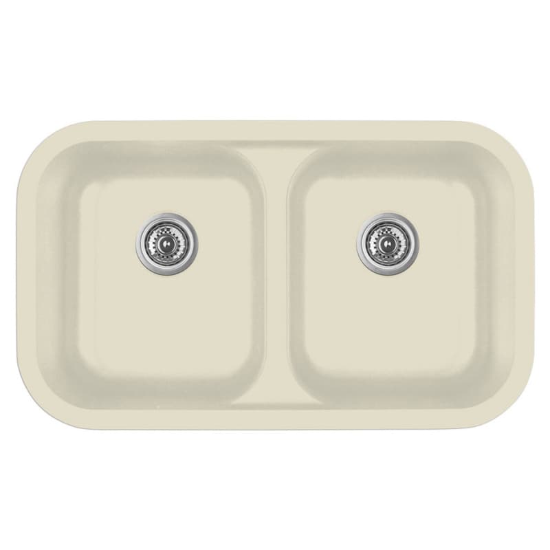 Karran Seamless 32-1/2" 50/50 Double Bowl Quartz Undermount Sink, Bisque, Q-350-BS