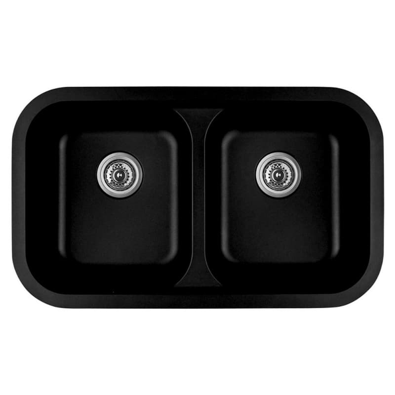 Karran Seamless 32-1/2" 50/50 Double Bowl Quartz Undermount Sink, Black, Q-350-BL