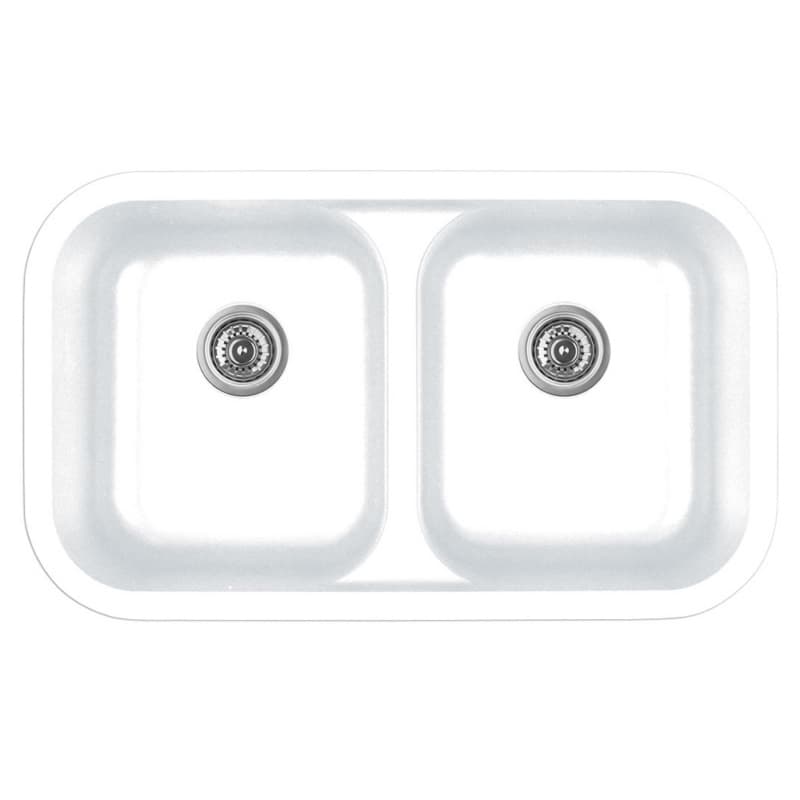 Karran Seamless 32-1/2" 50/50 Double Bowl Quartz Undermount Sink, White, Q-350-WH