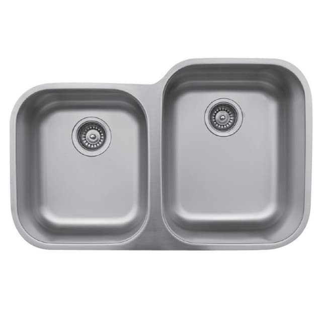 Karran Undermount 31-1/2"W Stainless Steel Undermount Kitchen Sink Double 40/60 Bowl, 18 Gauge - U-6040L