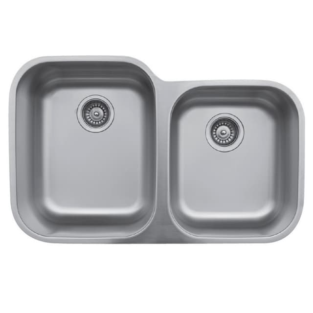 Karran Undermount 31-1/2"W Stainless Steel Undermount Kitchen Sink Double 60/40 Bowl, 18 Gauge - U-6040R