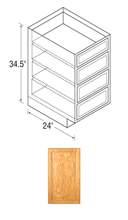 Kitchen Kompact 15"W x 34-1/2"H x 24"D Chadwood Drawer Base, Recessed Panel - CW15D