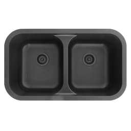 Karran 32-1/2"W x 19"D Q-350 Black Double 50/50 Bowl Undermount Quartz Sink, - NESTEDQ350-BLACK