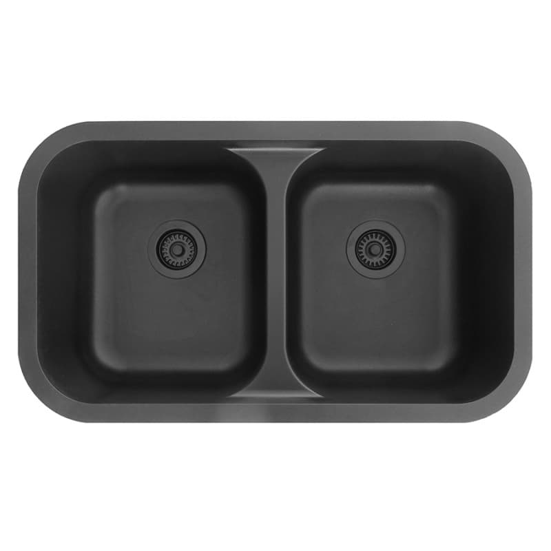 Karran Seamless 32-1/2" 50/50 Double Bowl Quartz Undermount Sink, Black, NESTEDQ350-BLACK