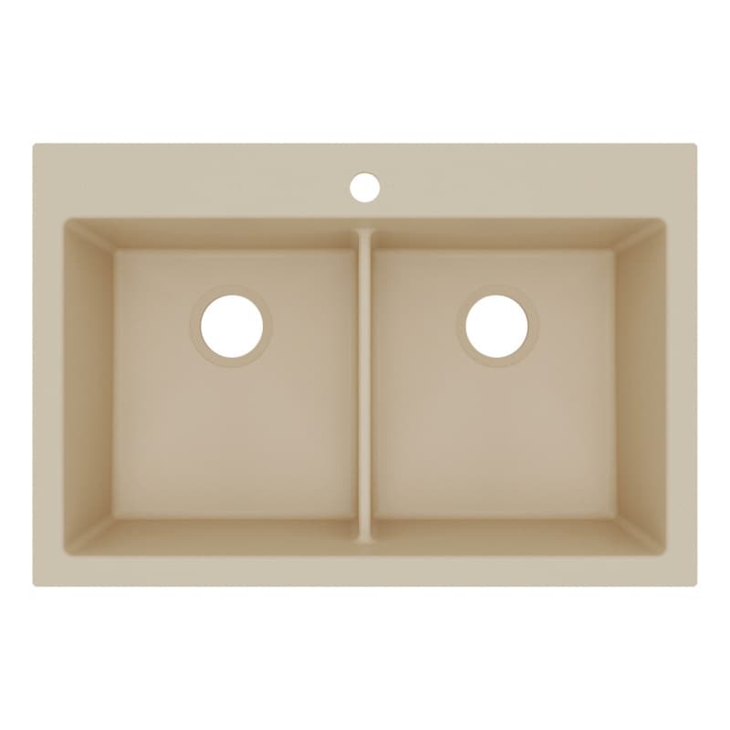 Karran QT 33" Double Bowl Quartz Kitchen Sink, Top Mount, Bisque, QT-910-BI