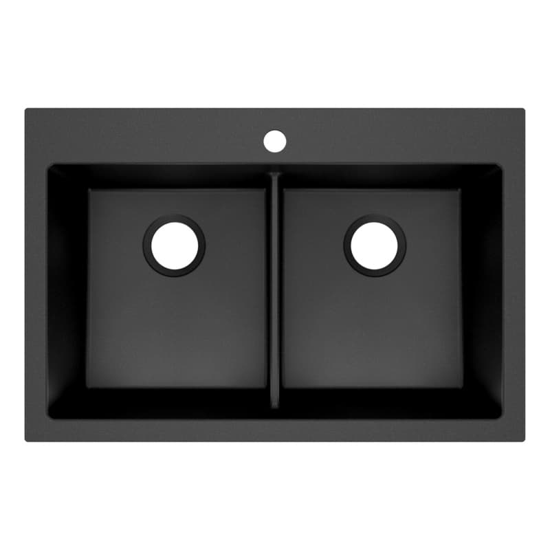 Karran QT 33" Double Bowl Quartz Kitchen Sink, Top Mount, Black, QT-910-BL