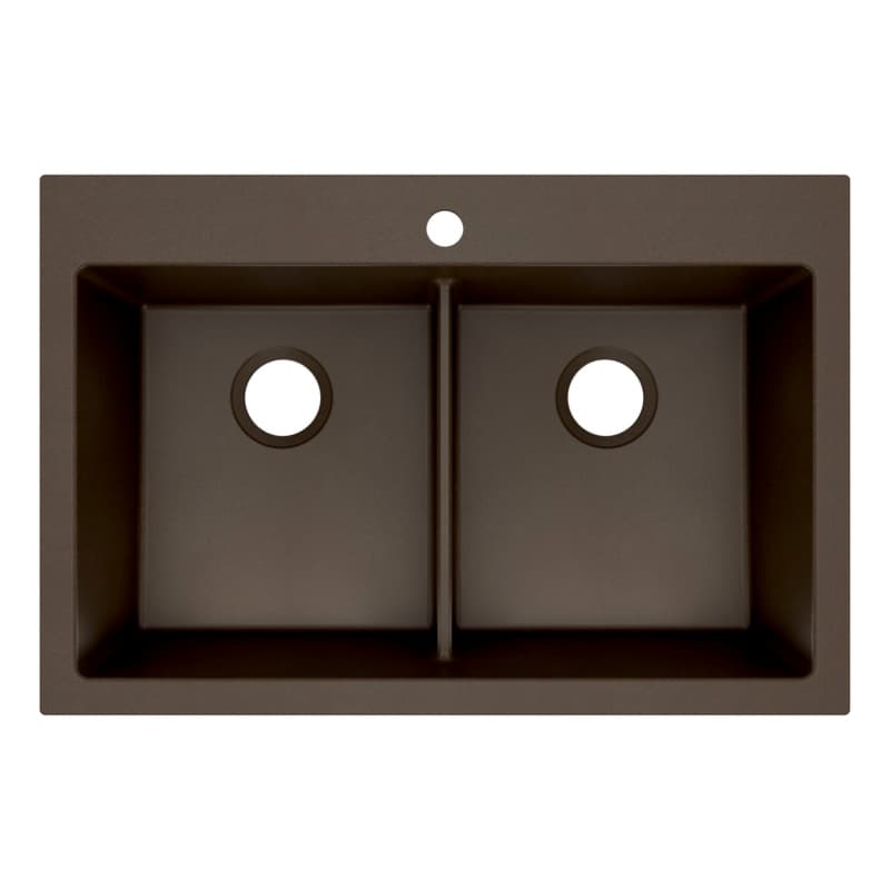 Karran QT 33" Double Bowl Quartz Kitchen Sink, Top Mount, Brown, QT-910-BR