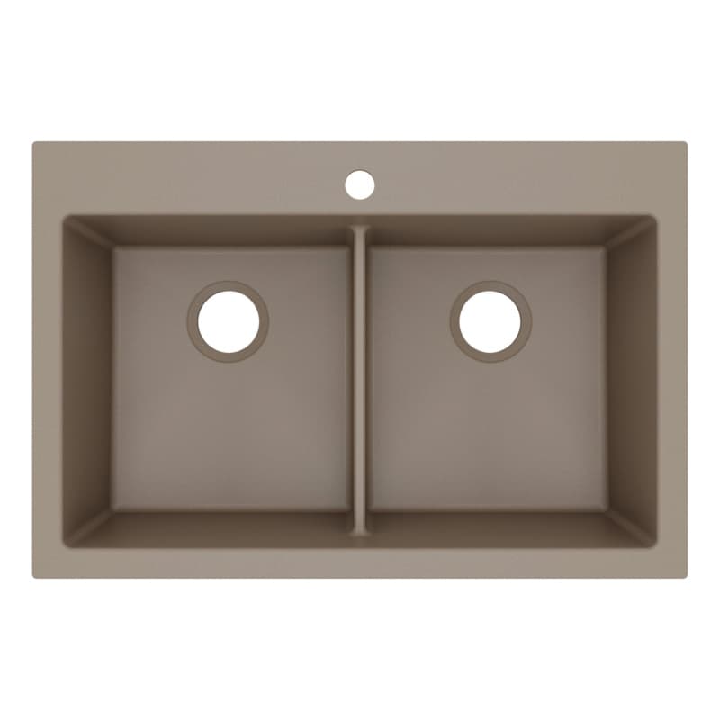 Karran QT 33" Double Bowl Quartz Kitchen Sink, Top Mount, Concrete, QT-910-CN