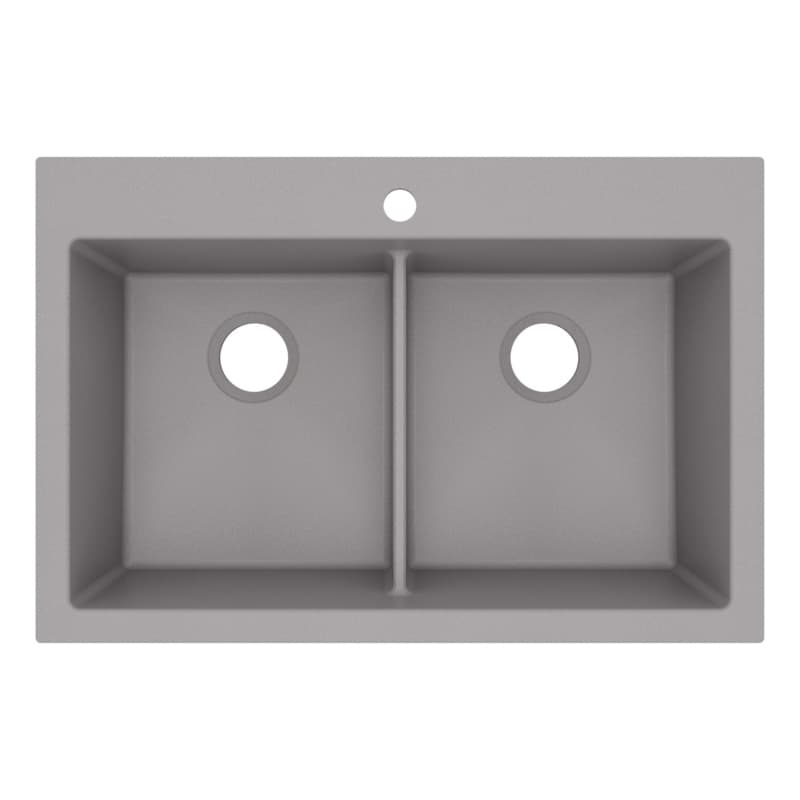 Karran QT 33" Double Bowl Quartz Kitchen Sink, Top Mount, Gray, QT-910-GR