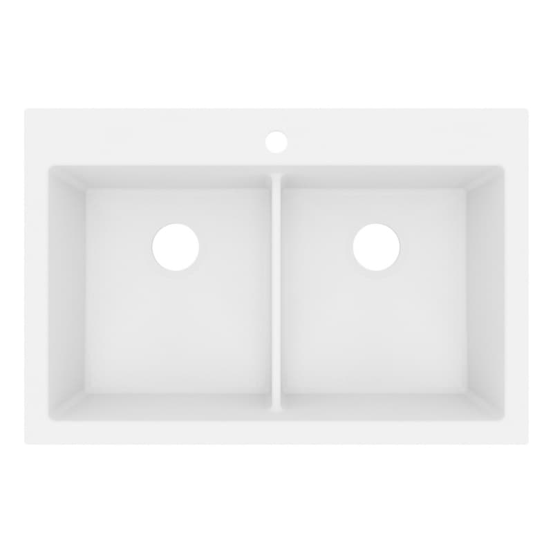 Karran QT 33" Double Bowl Quartz Kitchen Sink, Top Mount, White, QT-910-WH