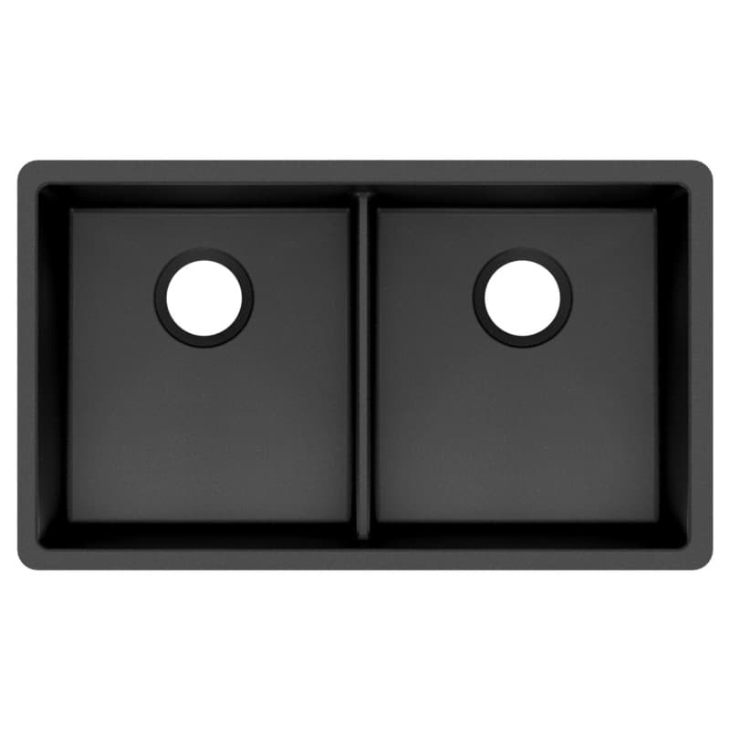 Karran QU 32-3/8" Double Bowl Quartz Kitchen Sink, Undermount, Black, QU-910-BL