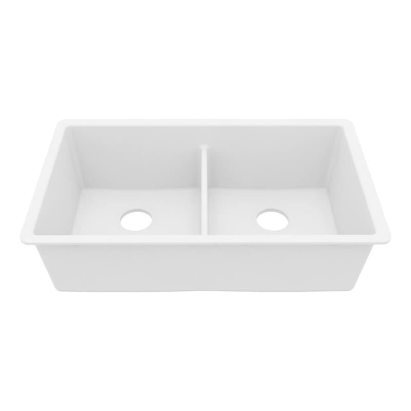 Karran QU 32-3/8" Double Bowl Quartz Kitchen Sink, Undermount, White, QU-910-WH