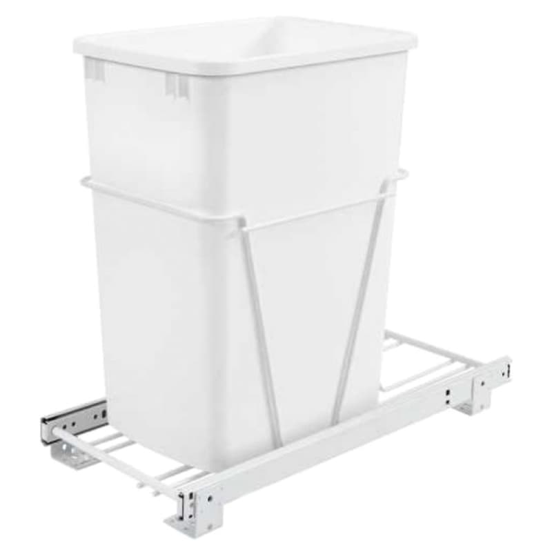 Rev-A-Shelf RV 9-1/2" White Bottom Mount Waste Pullout with 1-30 Quart White Bin Standard, RV-9PB-32