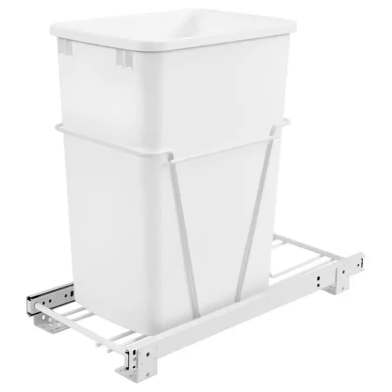 Rev-A-Shelf RV 10-15/32" White Bottom Mount Waste Pullout with 1-35 Quart White Bin Standard, RV-12PB-LE