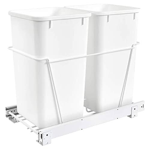Rev-A-Shelf RV 11-5/8" Bottom Mount Waste Pullout with 2-27 Quart White Bins Standard, RV-15DM2-S-24