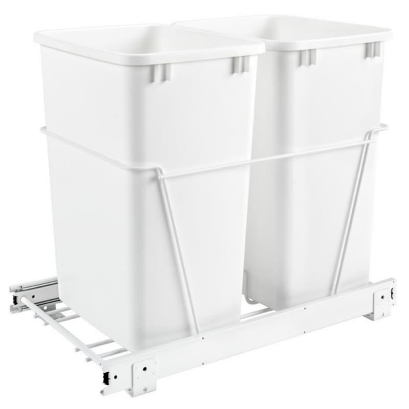 Rev-A-Shelf RV 14-7/32" Bottom Mount Waste Pullout with 2-35 Quart White Bins Standard, RV-18PB-2