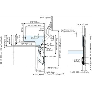 Sugatsune SLUL Series 11-17.6lbs Door Weight Vertical Swing Up Mechanism with Soft-Close, - SLUL-8