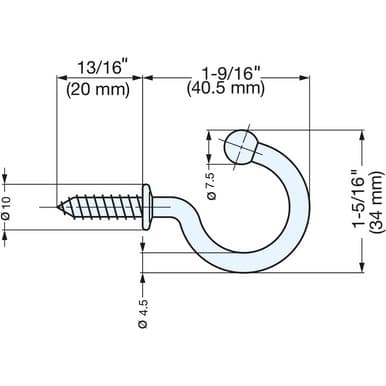 Sugatsune SCREW IN SST CUP HOOK 1-11/32" PROJ, TL-40