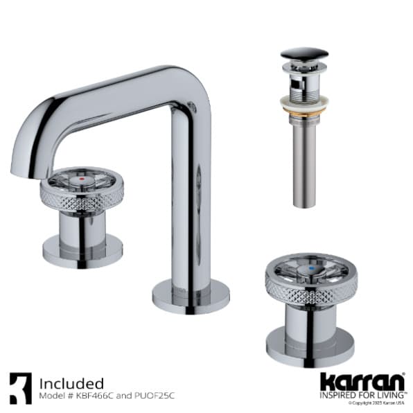 Karran Tryst Bathroom Faucet, 3-Hole w/Knob Lever Chrome, KBF466C