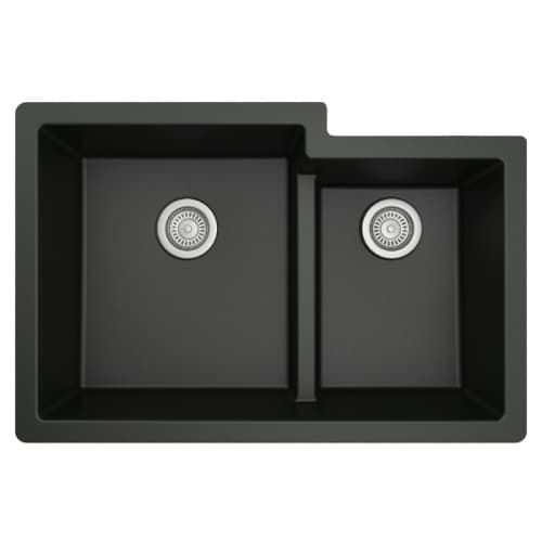 Karran Quartz 32" 60/40 Double Bowl Undermount Sink, Black, QU-811-BL