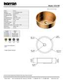 Karran Cinox Series Gold Round Single Bowl Stainless Steel Brushed Finish Undermount Undermount Vanity Sink, CCU100G, technical data sheet