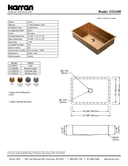 Karran Cinox Series Brushed Copper Rectangular Single Bowl Stainless Steel Brushed Finish Undermount Undermount Vanity Sink, CCU300BC, technical data sheet
