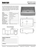 Karran Elite Series Stainless Steel Single Bowl Undermount Kitchen Sink, EL-74-PK1, technical data sheet