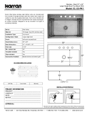 Karran Elite Series Stainless Steel Single Bowl Top Mount Vanity Sink, EL-33-PK1, technical data sheet