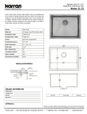 Karran Elite Series Stainless Steel Single Bowl Undermount Kitchen Sink, EL-73-PK1, technical data sheet