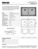 Karran Elite Series Stainless Steel Double Bowl Undermount Kitchen Sink, EL-76-PK1, technical data sheet