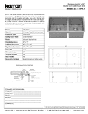 Karran Elite Series Stainless Steel Double Bowl Undermount Kitchen Sink, EL-77-PK1, technical data sheet
