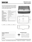 Karran Elite Series Stainless Steel Single Bowl Undermount Kitchen Sink, EL-84-PK1, technical data sheet