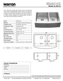 Karran Elite Series Stainless Steel Double Bowl Undermount Kitchen Sink, EL-86-PK1, technical data sheet