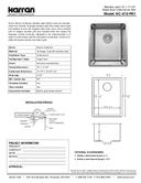 Karran Novaro Series Stainless Steel Single Bowl Undermount Bar/Prep Sink, NC-410-PK1, technical data sheet