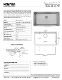 Karran Novaro Series Stainless Steel Single Bowl Undermount Kitchen Sink, NC-440-PK1, technical data sheet