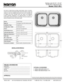 Karran Profile Series Stainless Steel Double Bowl Undermount Kitchen Sink, PU21, technical data sheet