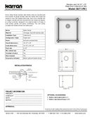 Karran Select Series Stainless Steel Single Bowl Undermount Kitchen Sink, SU71-PK1, technical data sheet