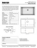 Karran Select Series Stainless Steel Single Bowl Undermount Kitchen Sink, SU74-PK1, technical data sheet