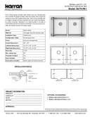 Karran Select Series Stainless Steel Double Bowl Undermount Kitchen Sink, SU76-PK1, technical data sheet