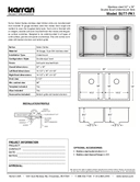 Karran Select Series Stainless Steel Double Bowl Undermount Kitchen Sink, SU77, technical data sheet