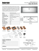 Karran Workstation Series Stainless Steel Single Bowl Undermount Kitchen Sink, WS-100-PK1, technical data sheet