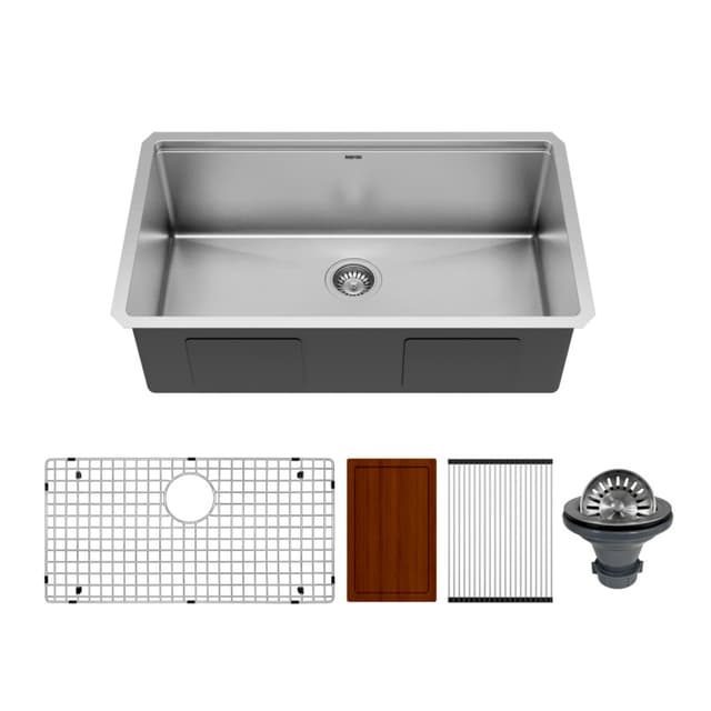 Karran Workstation 32"W Stainless Steel Undermount Kitchen Sink Single Bowl, 16 Gauge - WS-37-PK1