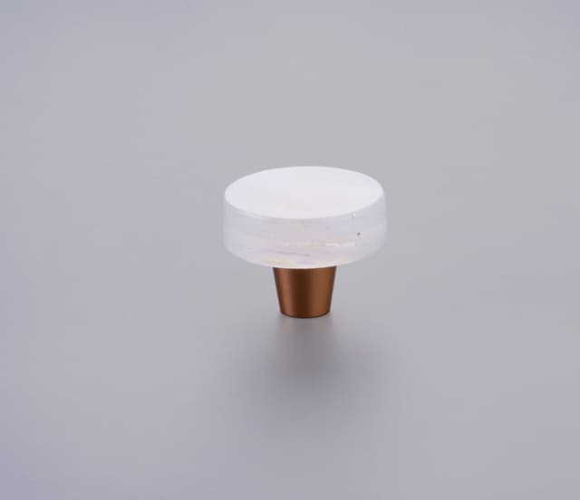 Schaub Fused Glass Small Round Knob, 1-1/2" Dia, Translucent White, Conical Stem, Gold - 211064-TW-GLD