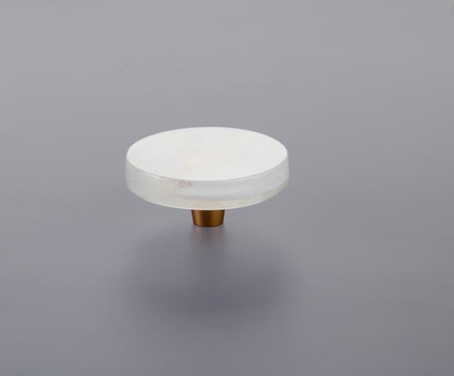 Schaub Fused Glass Large Round Knob, 2-1/2" Dia, Translucent White, Conical Stem, Gold - 211065-TW-GLD