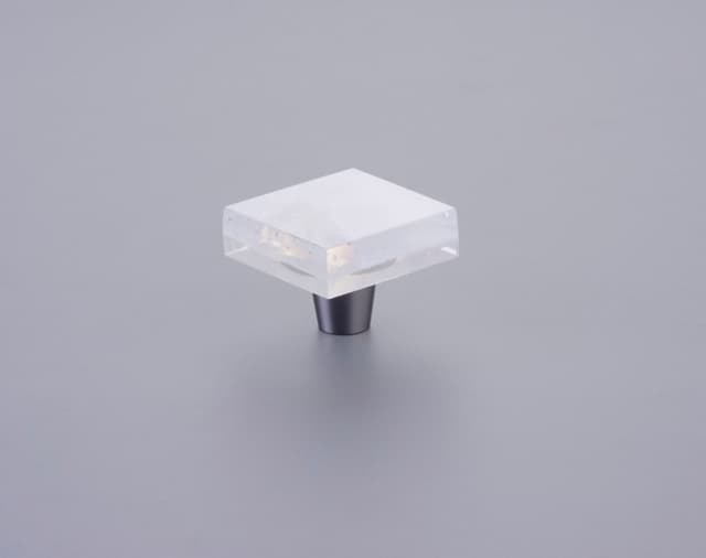Schaub Fused Glass Small Square Knob, 1-1/2" Dia, Translucent White, Conical Stem, Brushed Stainless Steel - 211066-TW-BSS