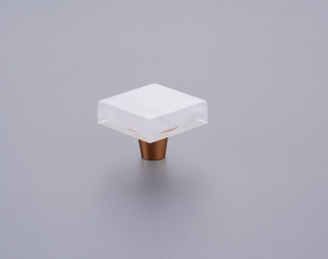 Schaub Fused Glass Small Square Knob, 1-1/2" Dia, Translucent White, Conical Stem, Gold - 211066-TW-GLD