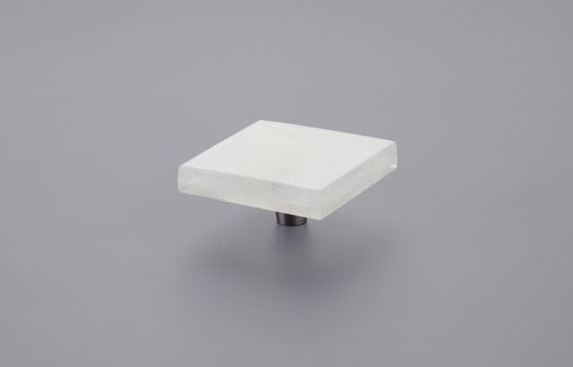Schaub Fused Glass Large Square Knob, 2-1/2" Dia, Translucent White, Conical Stem, Brushed Stainless Steel - 211067-TW-BSS