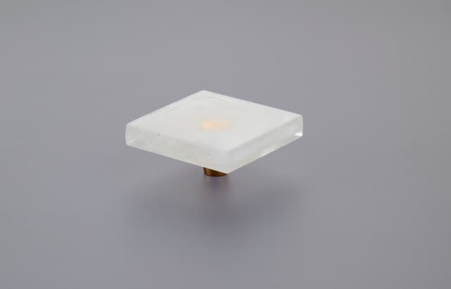 Schaub Fused Glass Large Square Knob, 2-1/2" Dia, Translucent White, Conical Stem, Gold - 211067-TW-GLD