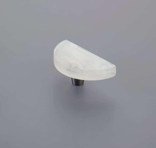 Schaub Fused Glass Half Moon Knob, 3" Dia, Translucent White, Conical Stem, Brushed Stainless Steel - 211068-TW-BSS